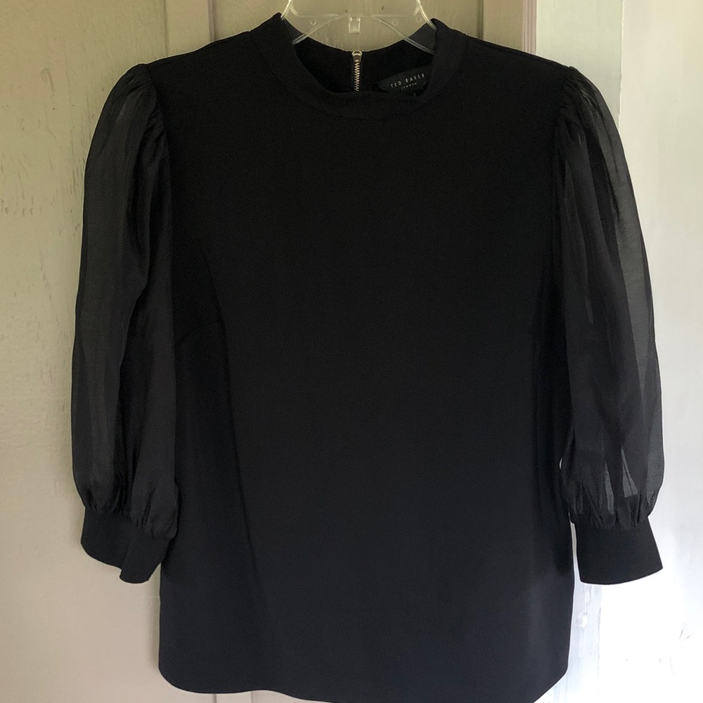 Ted Baker London Micaeli Organza Puff Sleeve Black Top US Size 8 - 10 (UK 4) - Picture 4 of 15